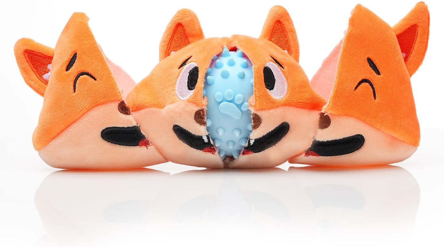 MewaJump Squeaky Dog Toys with Ball 3-in-1 Plush Cute Chew Toy with 3 Layers Puzzle Pet Toy for Teeth Cleaning Puppy Enrichment for Small and Medium Breed (Fox)