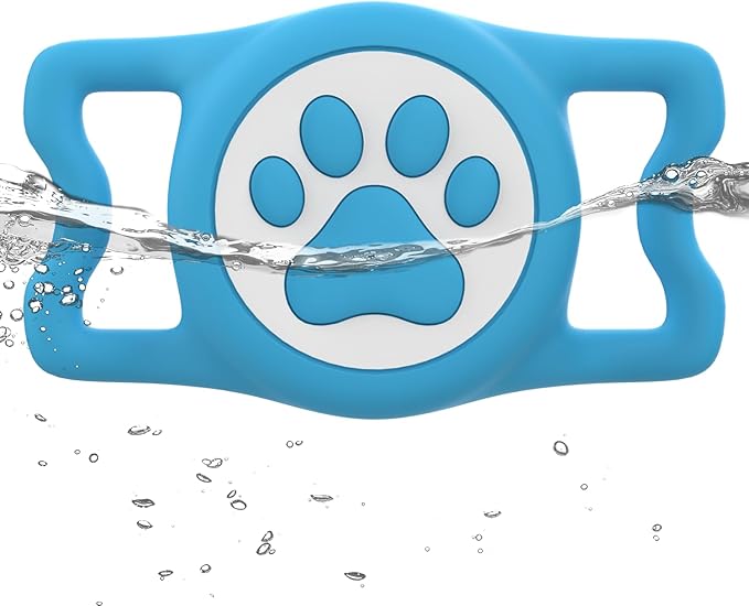 IP68 Waterpoof Dog Airtag Holder, Stretchy Silicone Full Body Covered Apple Air Tag Holder for Dog Cat Collar Fit All Width Collar (Blue, 1 Pack)