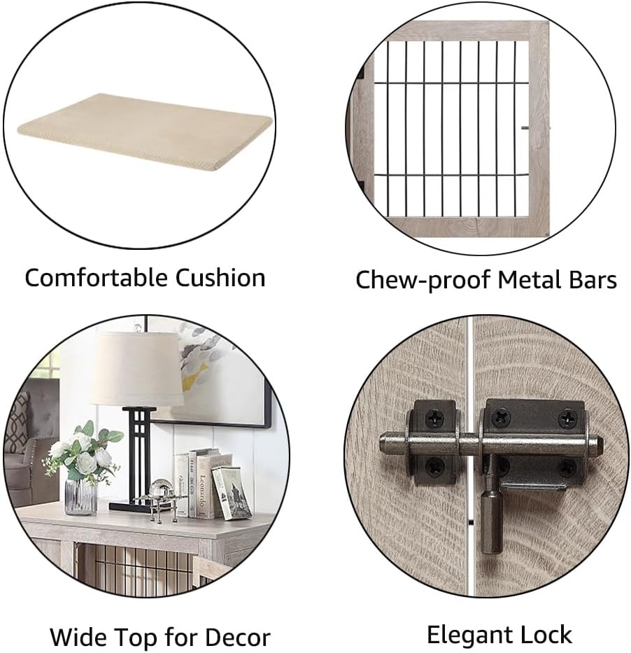 unipaws 30 Inch Furniture Style Dog Crate for Small Dogs, Indoor Puppy Kennel with Door, Decorative Wood Wire Pet House Dog Cage, Pretty Cute End Side Table Nightstand, Weathered Grey