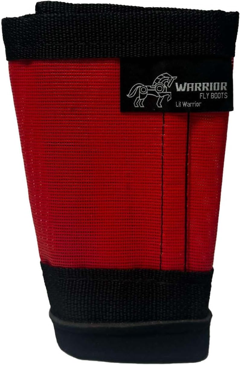 Warrior Fly Boots for Horses - Breathable Mesh Horse Boots for Fly Protection & Leg Comfort - Set of 4 (Lil Warrior, Red)