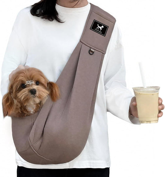 Dog & Cat Carrier Sling, Adjustable Soft Padded Shoulder Puppy Carrier, Hands-Free Dog Carrier Bag with Double Safety Buckles Premium Material for Outdoor Travel (Caramel, L)