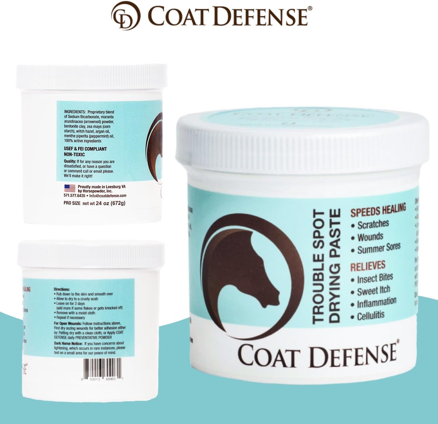COAT DEFENSE Trouble Spot Drying Paste for Horses - Natural Equine Wound Care That Provides Safe & Effective Relief from Scratches, Sweet Itch, Summer Sores, Proud Flesh, Mud Fever, Girth Rot (24 Oz)