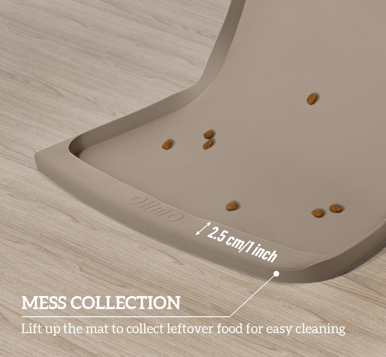 OHMO Dog Food Mat(Beige, 24 * 15'') w/Residue Collection Pocket Silicone Pet Feeding Mat for Floor High Edges Anti Spills Waterproof Cat Water Bowl Tray, Easy Clean Placemat