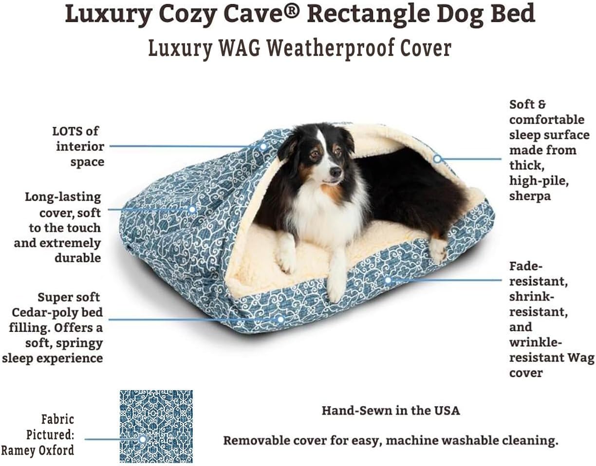 Snoozer Pet Products Luxury Rectangle Cozy Cave, Wag Collection, Small, Pedigree Storm