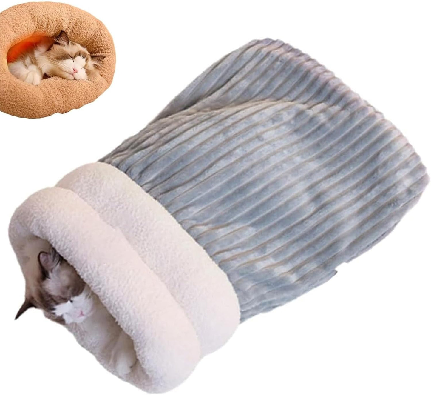Cat Sleeping Bag - Cozy Pet Nest, Soft Fluffy Washable Bed Cave, Indoor Blanket (E)