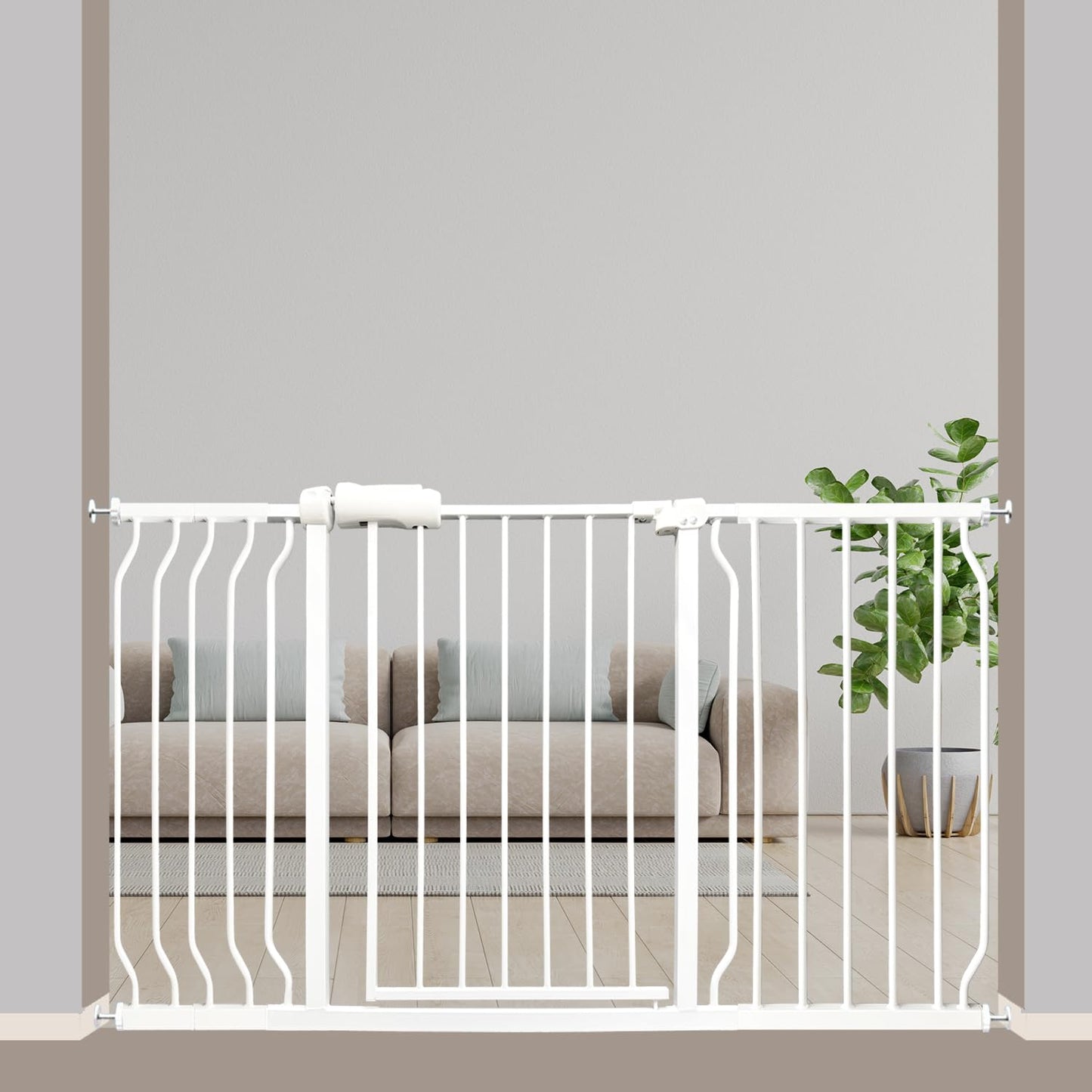 Extra Wide Baby Gate 53-57.5 Inch, Tension Mounted No Drilling, Auto Close Indoor Safety Gate for Stairs & Doorways - Metal Design for Kids and Pets, White