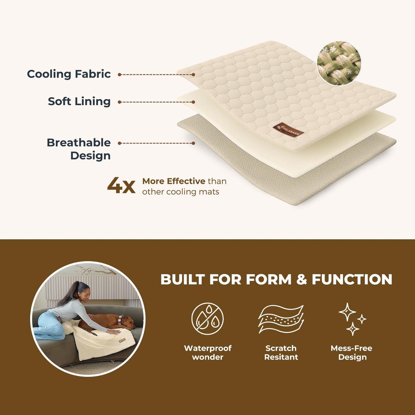 Dog Cooling Mat- Ice Silk Summer Comfort, Self Cooling, Non-Slip Dog Pad, Durable & Washable, Mat for Small Dogs 45x55 cm, Support Shelter Dogs with Every Purchase (Beige)