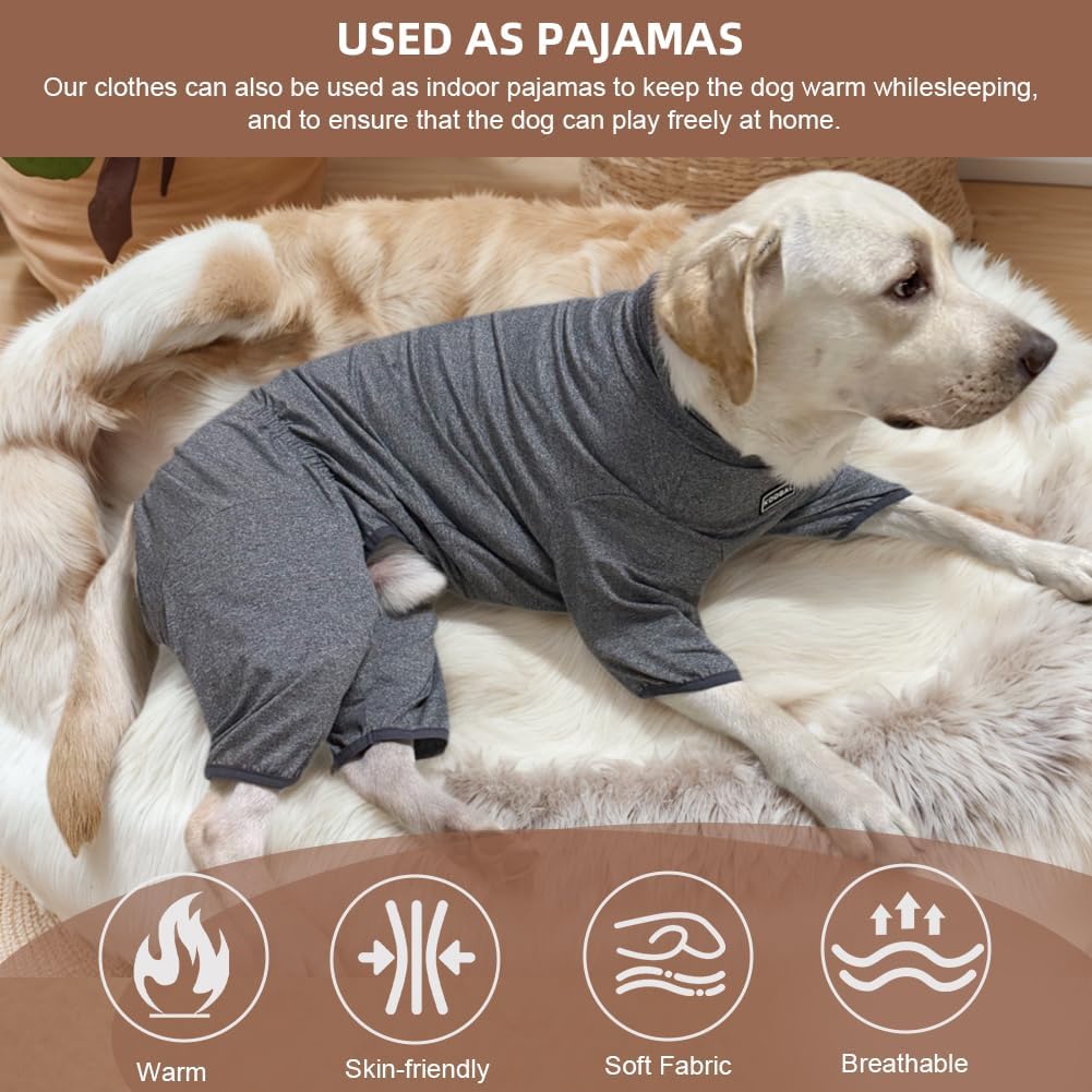 Dog Pyjamas PJS Sweater Clothes and Home Clothing Suitable for Medium to Large Breeds of Dogs, Dog Neutering Suits, Extra-Large Stretch Fabric, Four-Legged Clothes(Thin Forid Gray, 5XL)