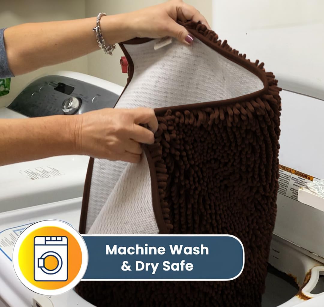 Muddy Mat® AS-SEEN-ON-TV Highly Absorbent Microfiber Door Mat and Pet Rug, Non Slip Thick Washable Area and Bath Mat Soft Chenille for Kitchen Bedroom Indoor and Outdoor - Chocolate Brown 5ft x 7ft