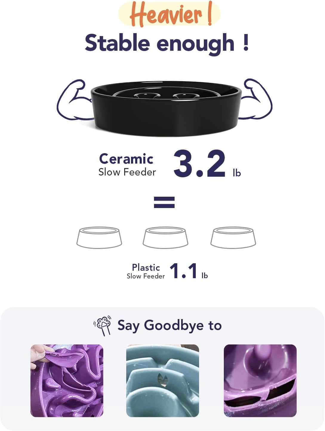 LE TAUCI Dog Bowls Slow Feeder Ceramic, 1.5 Cups Slow Feeding Dog Bowl Small Medium Breed, Puppy Bowl for Fast Eaters,Skull Black