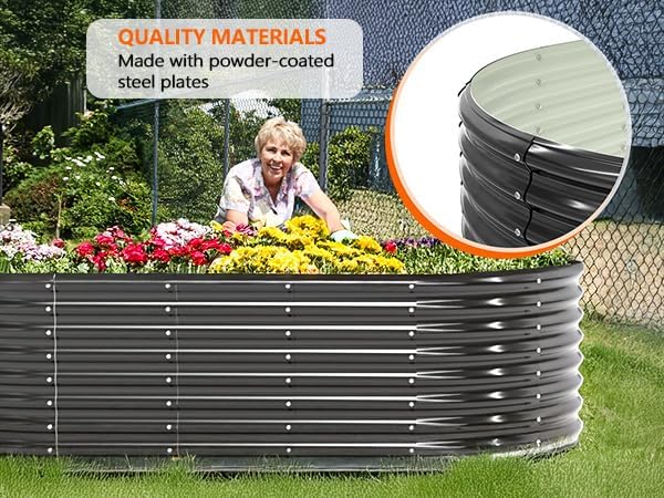 VINGLI Galvanized Raised Garden Beds Outdoor, 6x3x2 Ft, 8x4x2 Ft Lager Metal Planter Raised Beds for Planting Vegetables Flowers Herb (8 * 4 * 2（Oval）)