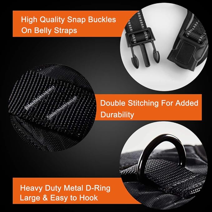 PHOEPET No Pull Dog Harness Medium Reflective Front Clip Puppy Vest with Handle,Adjustable 2 Metal Leash Attachment Hooks(M, Orange)