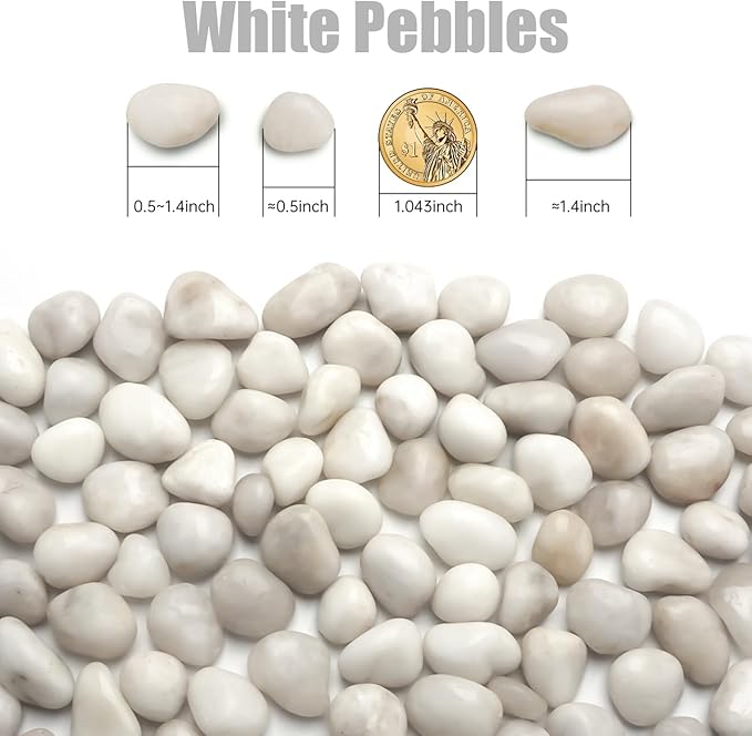 5 Lbs River Rocks for Plants,0.4-1.2 Inch Decorative Ornamental Pebbels, High Polished Stones for Garden Landscaping, Smooth Gravel Filler for Outdoor Plants, Succulents, Fish Tank and Vases, White