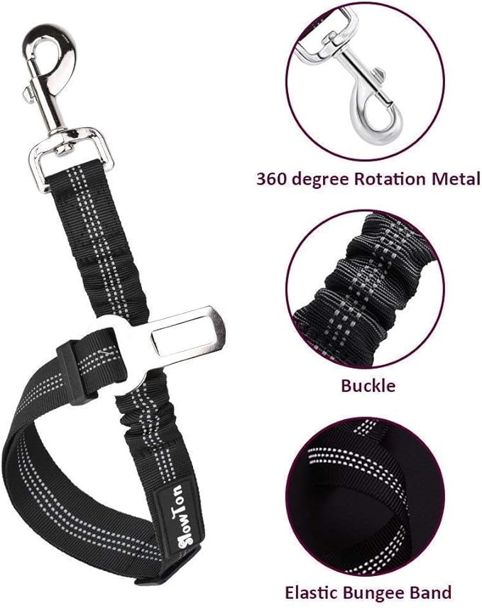 SlowTon Dog Seat Belt Harness for Car, Dog Car Harness Adjustable Mesh Breathable & Dog Seatbelt Safety Tether with Elastic Bungee for Small Medium Large Pets(Burgundy, Single Clip, L)