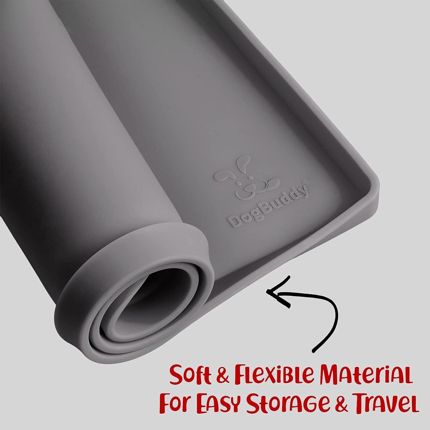 DogBuddy Dog Food Mat – Waterproof Dog Bowl Mat for Food and Water, Silicone Pet Feeding Mats for Floors, Non-Slip Placemat with High Edges for Dogs Bowls, Puppy Essentials (XXL: 32"x24", Shadow)