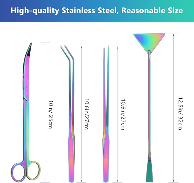 4 in 1 Quarium Aquascape Tools Kits, Anti-Rust Stainless Steel Aquatic Plant Aquascaping Tweezers, Scissors, Spatula for Aquarium Tank Cleaning Fish Tank Aquascape Tools Sets