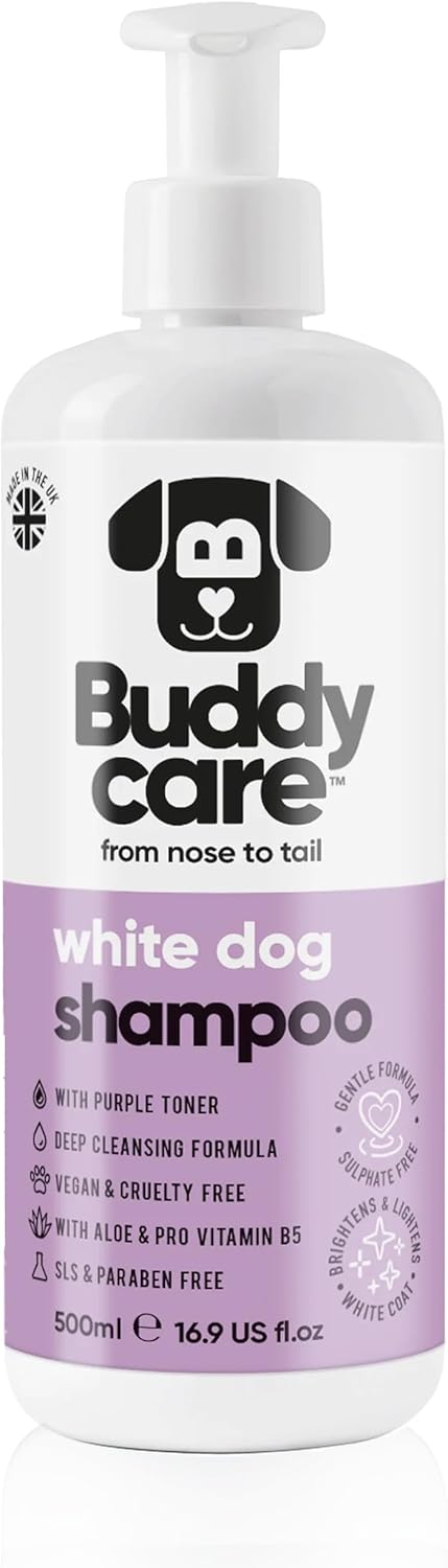 White Dog Shampoo by Buddycare (33.8oz) | Brightening and Whitening Shampoo for Dogs | Deep Cleansing, Fresh Scented | with Aloe Vera and Pro Vitamin B5