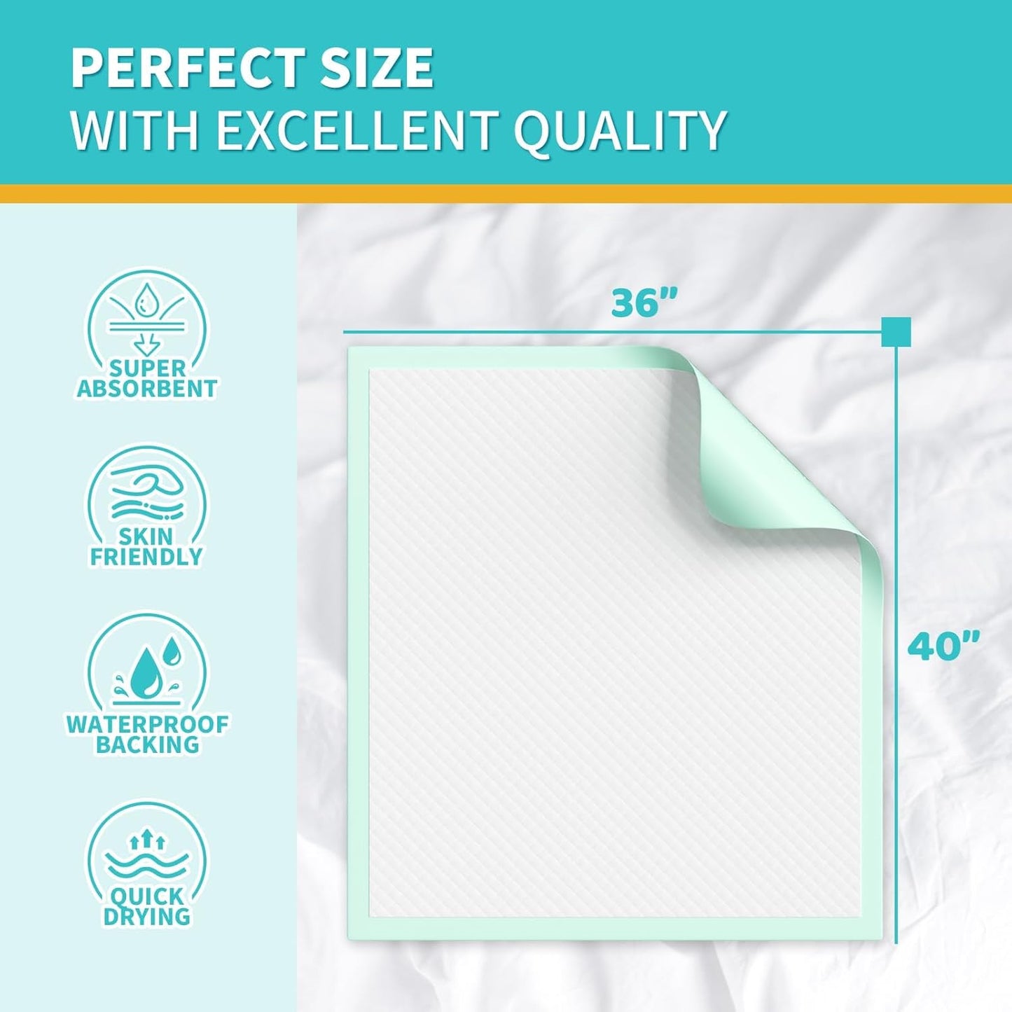 Disposable Bed Pads 40"X36" Extra Large Chucks Pads for Adults 130G Heavy Duty Pads Super Absorbent Underpads Waterproof Pee Pads for Incontinence, Mattress or Large Pets [100x91CM, 20pcs]