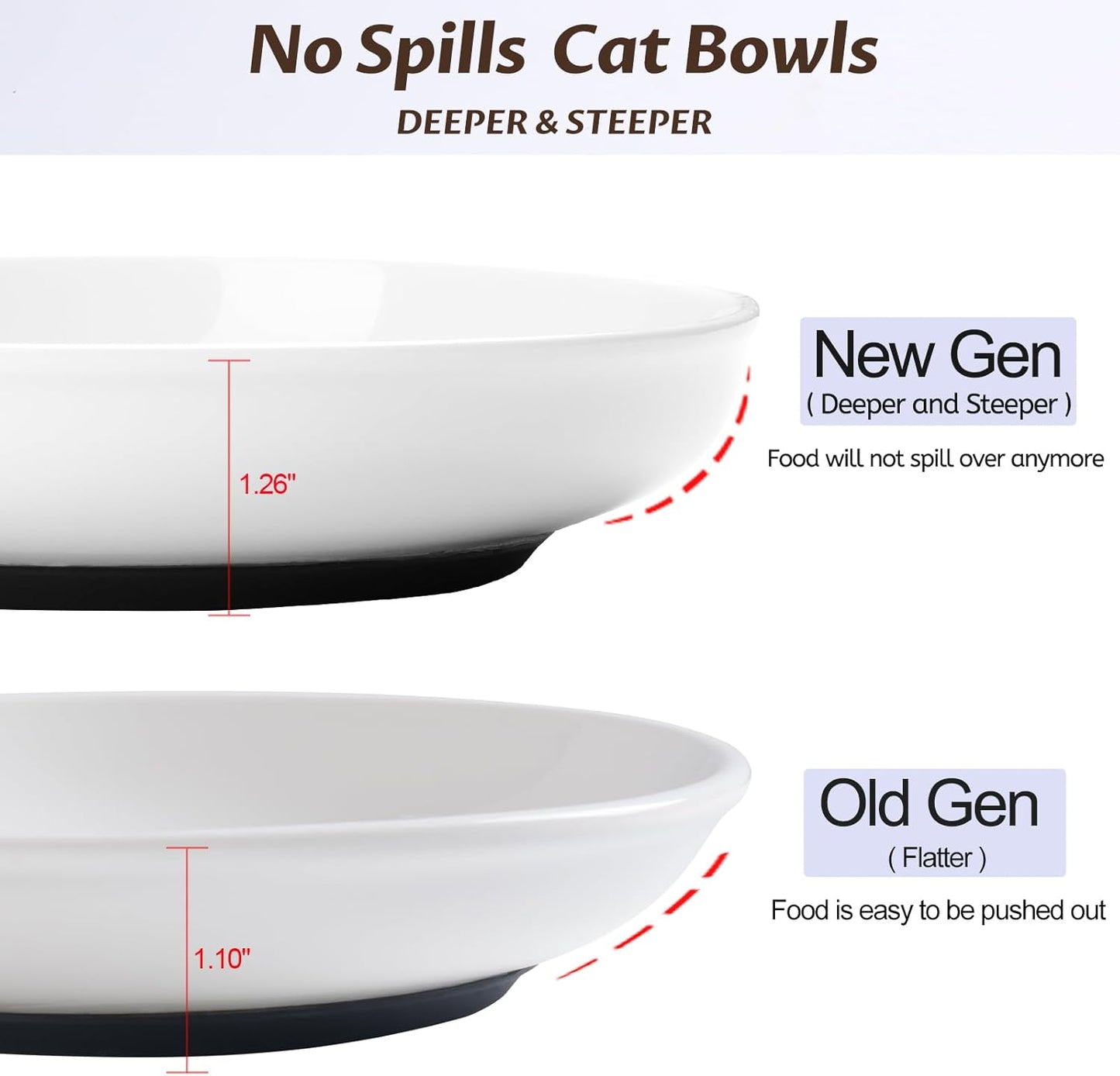 No Spill Cat Bowls,Cat Food Bowl,Anti Whisker Fatigue Healthy Ceramic Cats Dishes Set for Indoor Cats,Shallow Wide Kitten Plates for Food and Water,Non-Slip Silicone Bottom,6 Pack