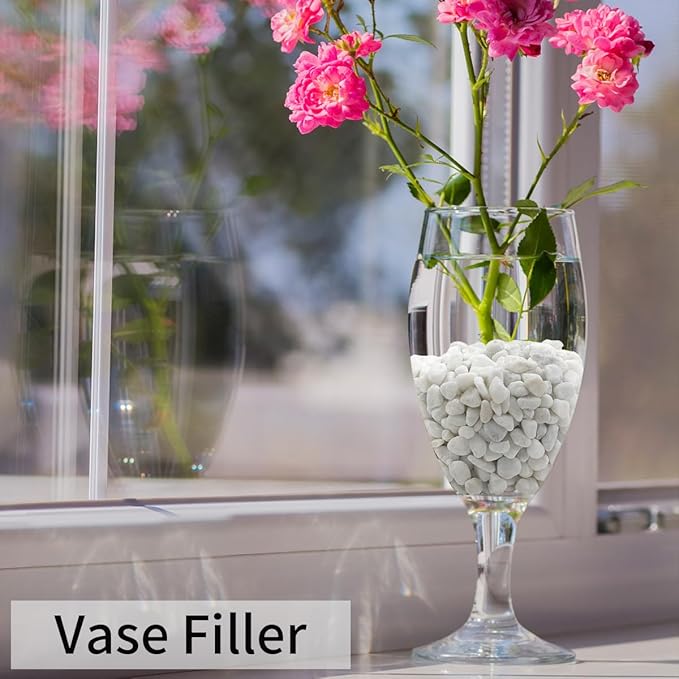 5lbs Natural White Pea Gravel Pebbles for Succulent Cactus, 3/8 Inch White Rocks for Plants Indoor, Vase Fillers, Bowl, Landscaping and Outdoor Garden Decorative White Stones