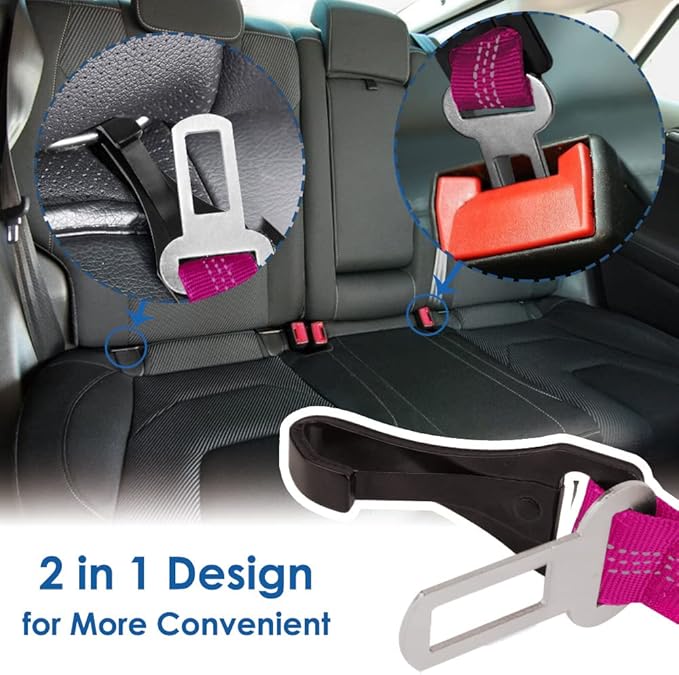 SlowTon Dog Seat Belt, Adjustable Dog Safety Belt Leash, 2 in 1 Latch Bar Attachment Dog Car Seatbelt with Elastic Nylon Bungee Buffer, Reflective Nylon Belt Tether (FU)