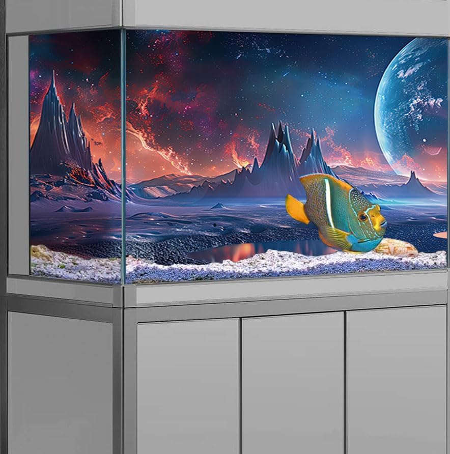 Scarlet Cosmic Aquarium Background,Cool Galaxy Parallel Space Themed Fish Tank Background, Tropical Desert Terrarium Background 36X24IN with 8 EVA Double-Sided Tape