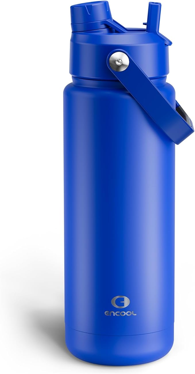 Insulated Water Bottle with Straw Stainless Steel Water Bottle, Leak-Proof, BPA-Free, Double Wall Vacuum Keeps Cold for 24 Hours for Sports, Travel, School (32 oz, Royal Blue)