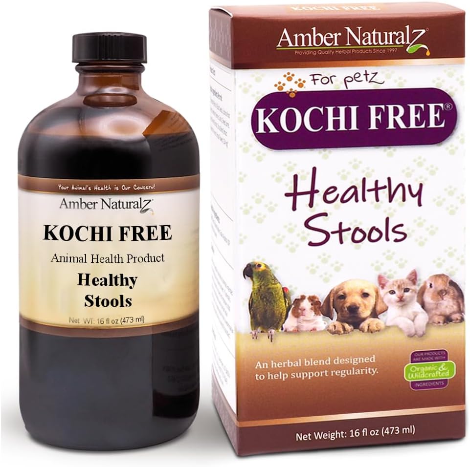 Amber NaturalZ Kochi Free Herbal Supplement for Dogs, Cats, Birds, Rabbits, and Guinea Pigs | Supports Healthy Bowel Function | Natural Aid for Digestive Balance | 16 Fluid Ounce Glass Bottle