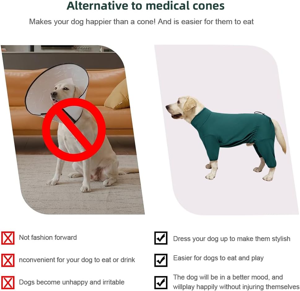 Dog Pyjamas PJS Sweater Clothes and Home Clothing Suitable for Medium to Large Breeds of Dogs, Dog Neutering Suits, Extra-Large Stretch Fabric, Four-Legged Clothes(Thin Dark Green, 2XL)