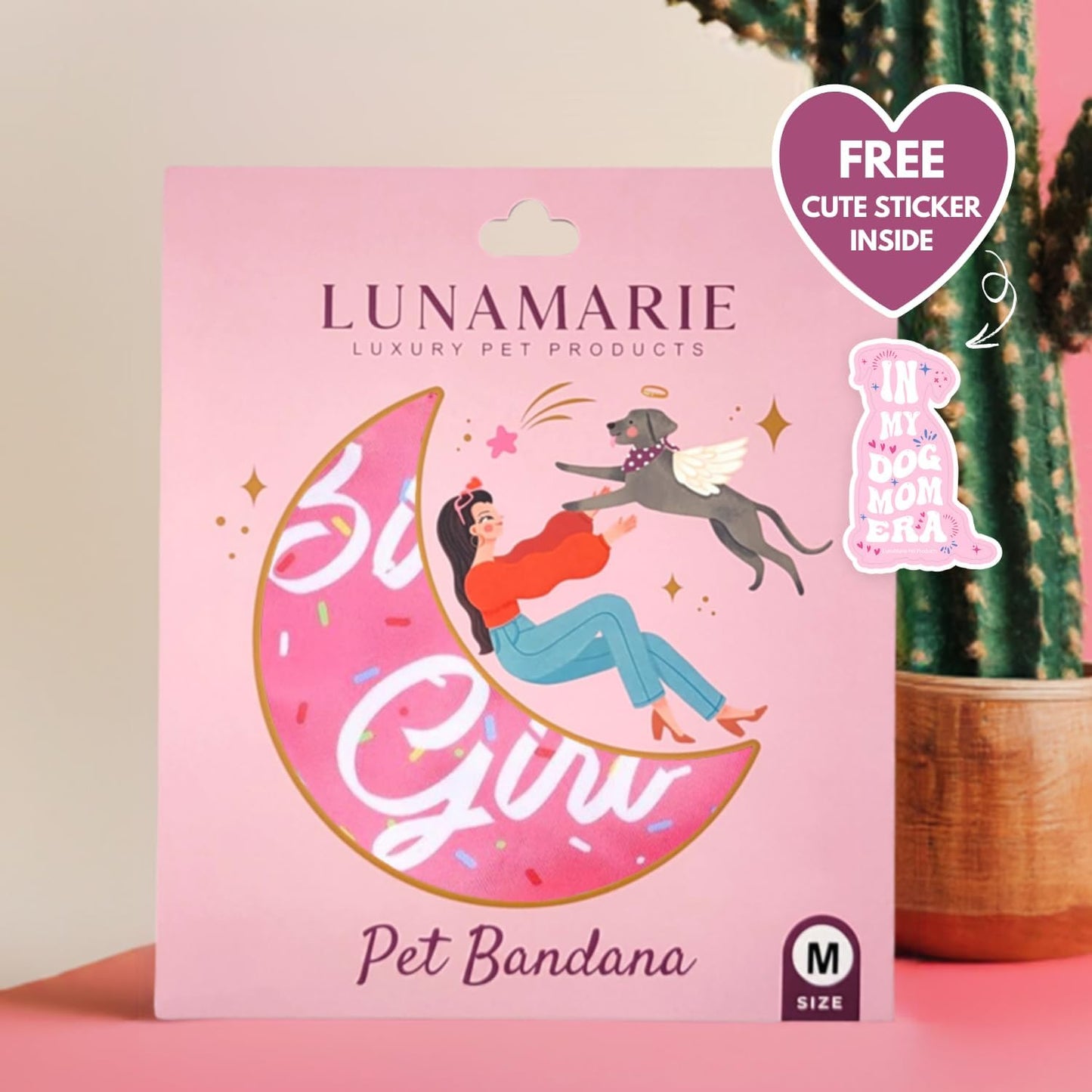 LunaMarie - Luxury Pet Birthday Bandanas -Premium & Silky Poly Fabric | 100% Handmade | Custom Shape Dual Layered (Birthday Girl, Medium)