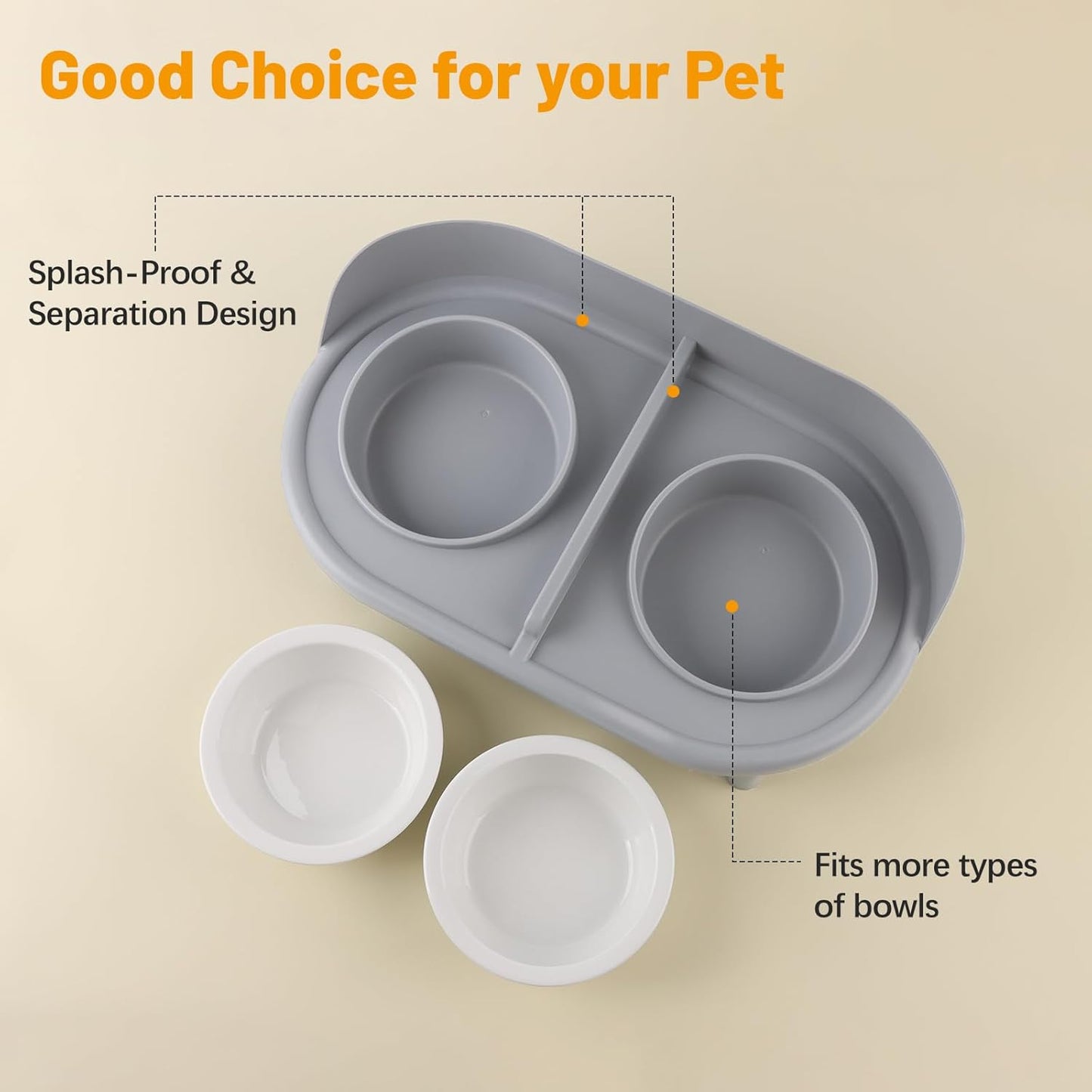 Elevated Cat Bowls, Tilted Rised Cat Food and Water Bowl with 2 Pcs Ceramic Pet Bowls, Rised Stand, Pet Dish Anti Vomiting Feeding Station for All Sized Cats & Small Dogs (Grey)