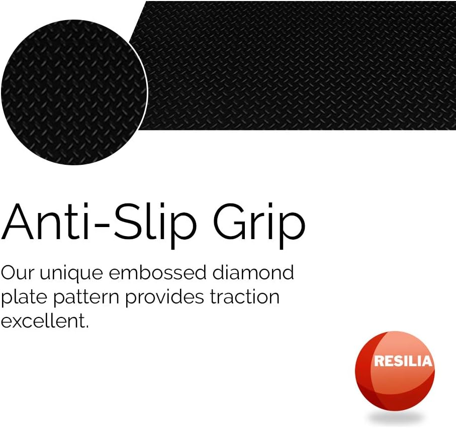 RESILIA Heavy Duty Garage Floor Runner & Protector Mat - Slip Resistant Diamond Plate PVC Mats - Water, Spill, & Stain Resistant, Black (4 feet x 8 feet), Made in The USA