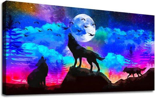 Canvas Wall Art For Living Room Family Wall Decor For Bedroom Modern Office Decorations Animal Wolf Wall Pictures Artwork Blue Starry Sky Scenery Painting Room Canvas Art Prints Home Decor 20" X 40"