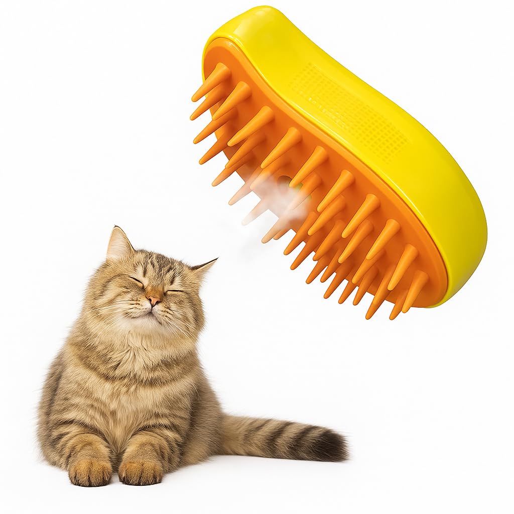 Steam Cat Brush for Indoor Cats – Mist Spray Comb for Shedding & Hair Removal | Silicone Pet Grooming Tool for Long-Haired Cats & Dogs
