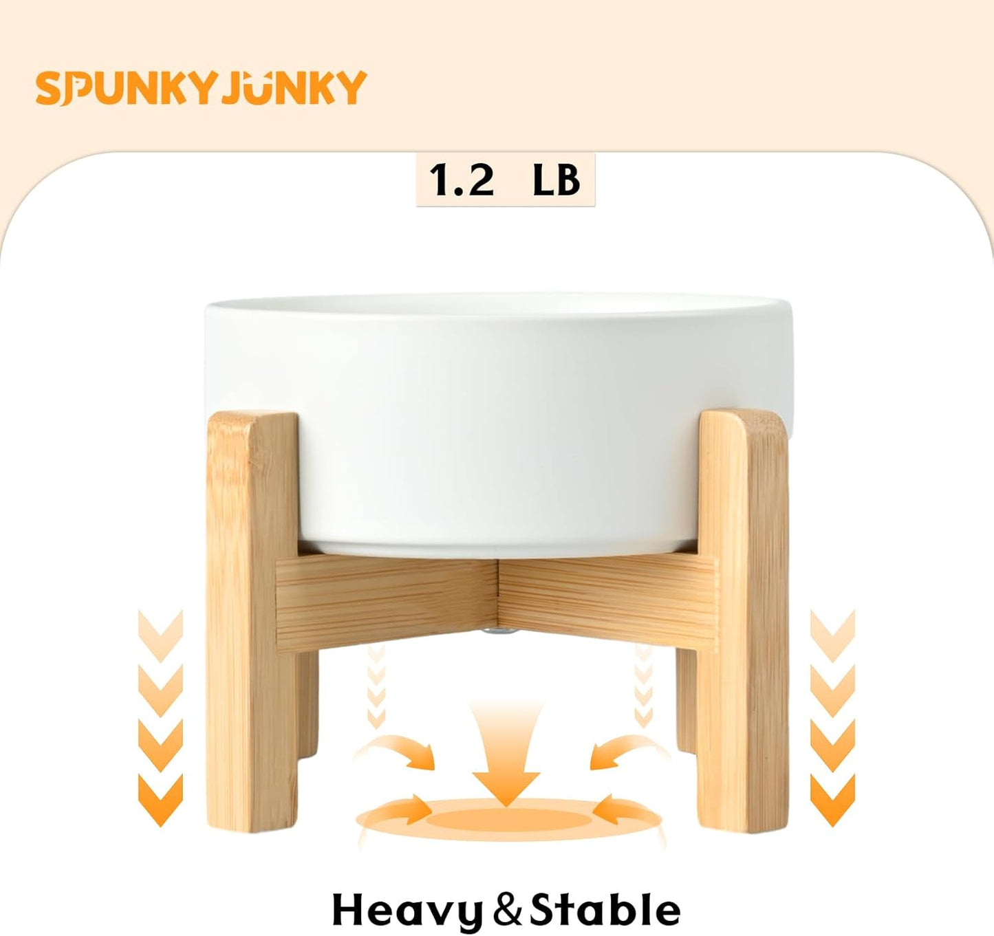 SPUNKYJUNKY Ceramic Elevated Dog Bowls 2 Pack - 5.1inch Raised Dog Bowls with Non-Slip Wooden Stand for Small Dogs Dishwasher Safe(White,13.5OZ*2)