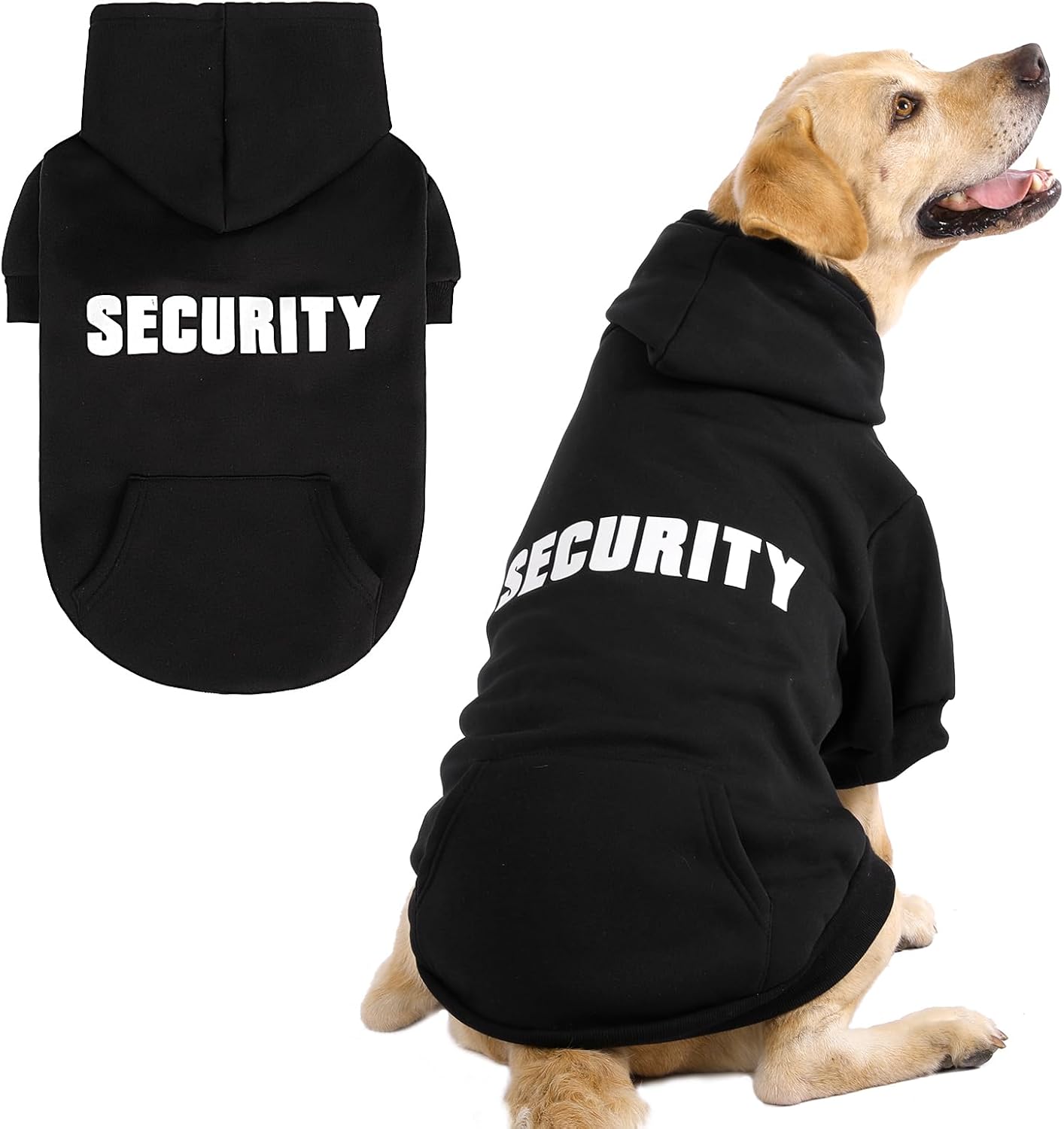 KOOLTAIL Security Dog Hoodie, Fall Puppy Sweater Clothes for Small Medium Large Dogs, Soft Warm Winter Pet Cold Weater Coats Hooded Sweatshirt with Pocket, Dog Halloween Costume for Girl Boy, Black M