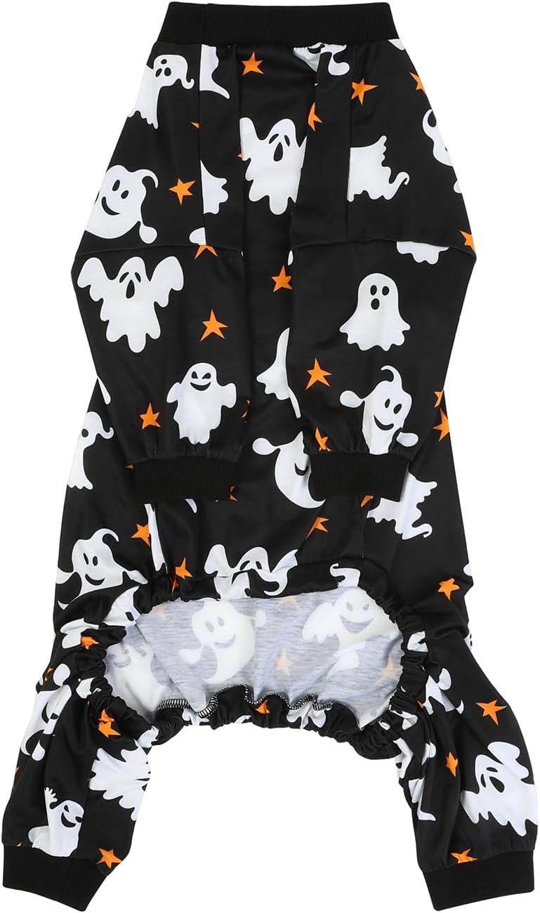 HDE Dog Pajamas One Piece Jumpsuit Lightweight Dog PJs Shirt for M-3XL Dogs Ghostly Stars - S