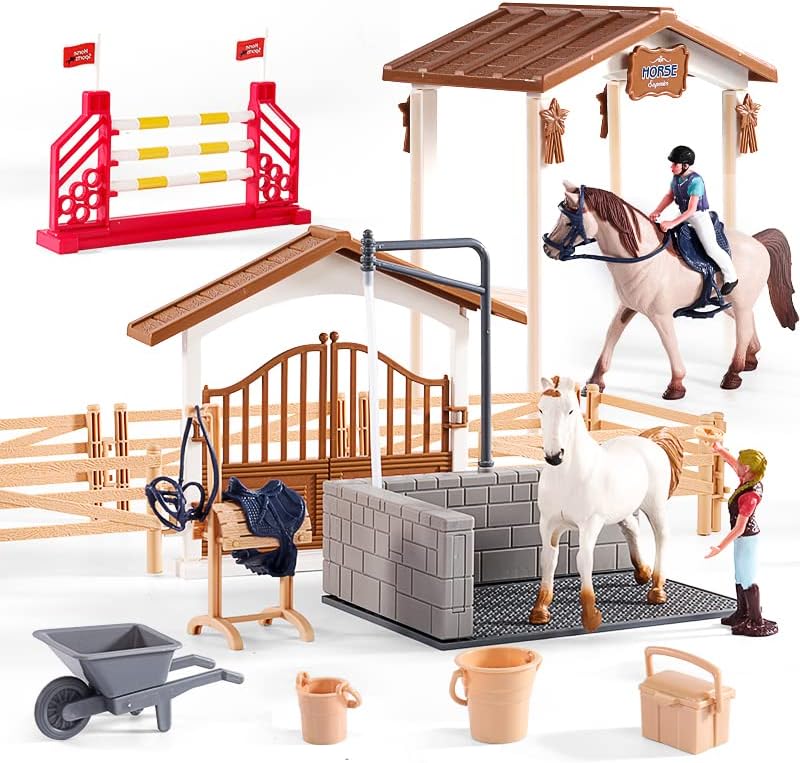 Peagrav Horse Stable Playset with Rider & Horses - Toy Figures for Boys & Girls, Ages 3-8