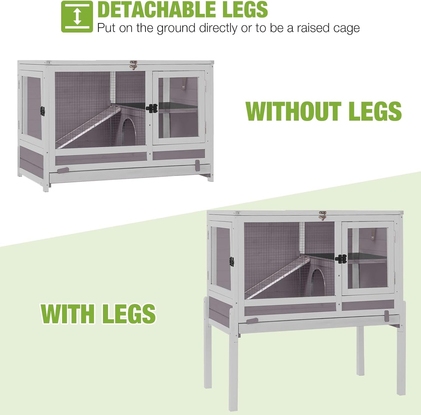 GUTINNEEN Rabbit Hutch Indoor Guinea Pig Cage Bunny House 36.6" Upgraded with Anti Chewing Edges, Cool Zinc Sheet, Leakproof PVC Layer, Wire Floor, Detachable Legs (Grey)