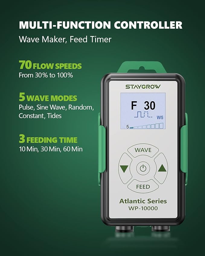 Atlantic Series WP-10000 Wave Maker for Aquarium, DC 24V 20W 2642 GPH (10000 L/H) Powerhead, Powerful yet Silent Sine Wave Controllable Wave Pump for Fresh/Saltwater/Marine/Reef Tank Black