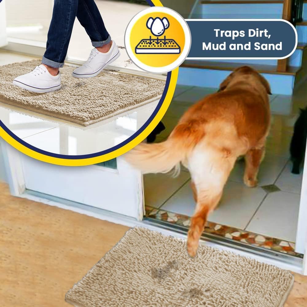Muddy Mat® AS-SEEN-ON-TV Highly Absorbent Microfiber Door Mat and Pet Rug, Non Slip Thick Washable Area and Bath Mat Soft Chenille for Kitchen Bathroom Bedroom Indoor and Outdoor - Beige XXL 60"X48"