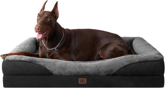 EHEYCIGA Memory Foam XL Dog Bed for XLarge Sized, Extra Large Orthopedic Dog Sofa with Sides and Waterproof Liner, Washable Pet Couch with Removable Cover, 48x35x7.5 Inch, Grey/Black