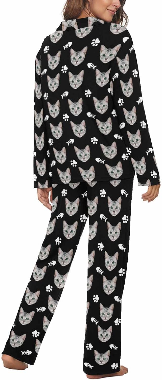 MyPupSocks Custom Face Pajamas for Women Set, Personalized Photo Long Sleepwear XS-XXL