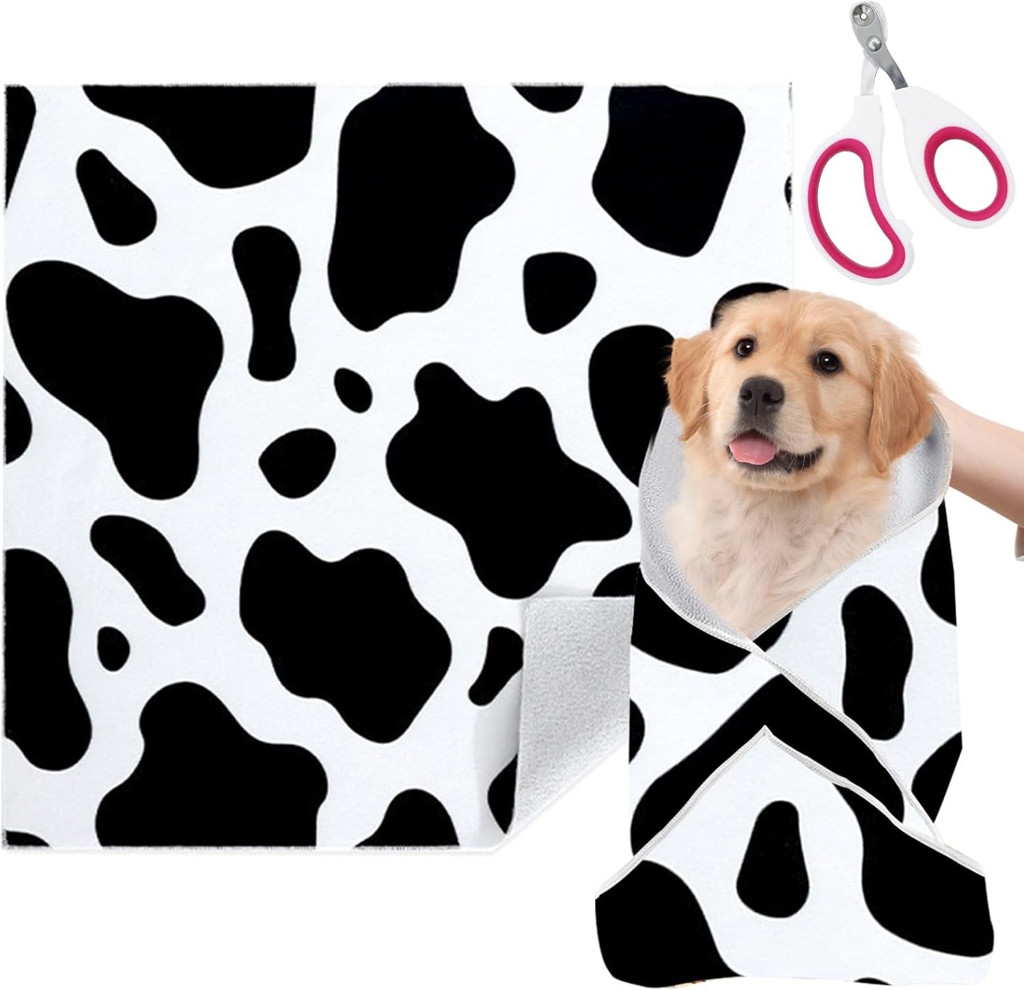 Cat Grooming Wrap for Cutting Nails with Cat Nail Clipper, Self-Adherent Wrap for Ear Cleaning, Anti-Runaway/Scratch, Cat Swaddle Wrap for Calming, Cow White