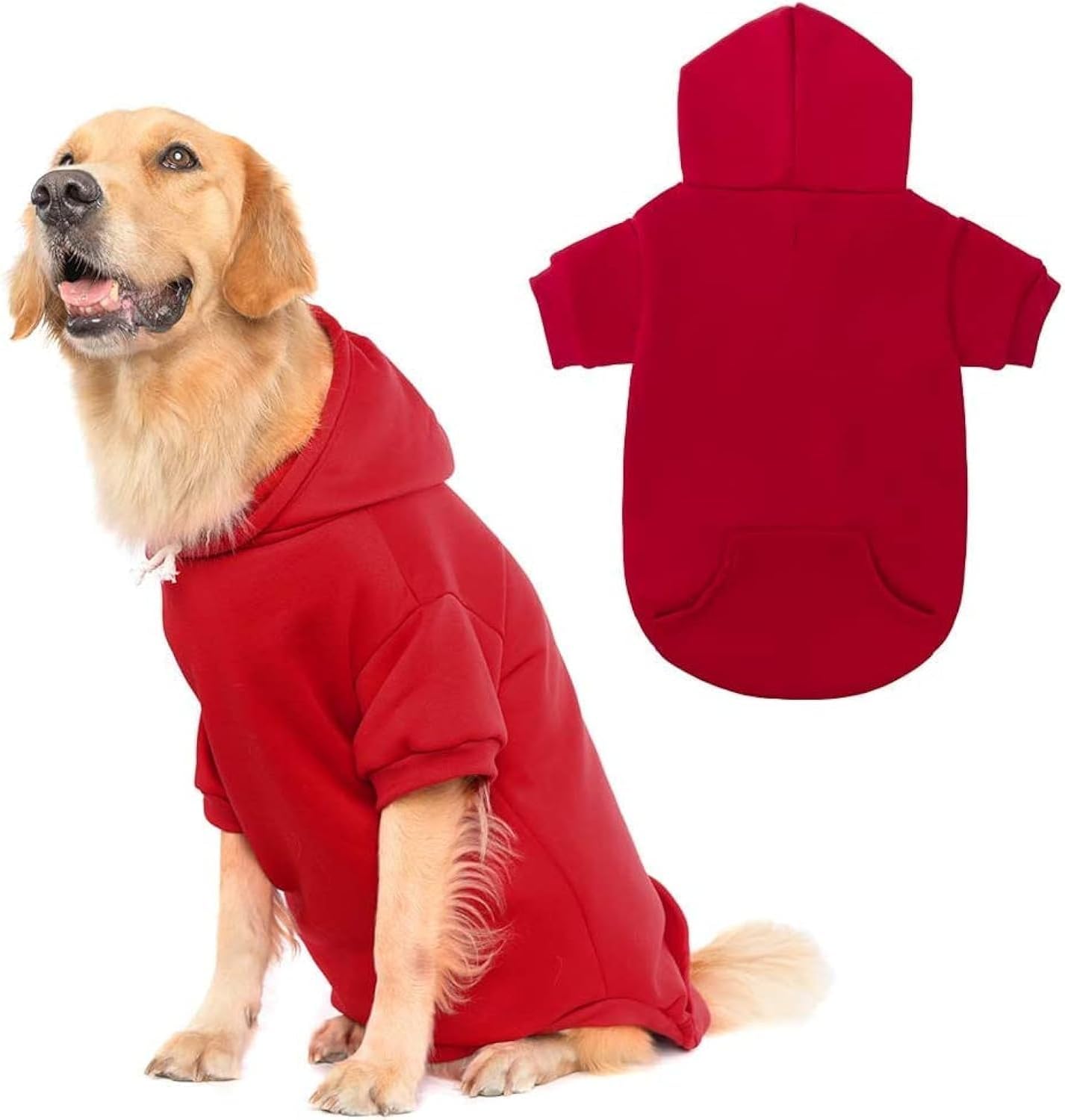 KOOLTAIL Basic Dog Hoodie - Soft and Warm Dog Hoodie Sweater with Leash Hole and Pocket, Dog Winter Coat, Cold Weather Clothes Sweatshirt for Small Medium Large Dogs Puppy Cat Boys Girls Red XXL
