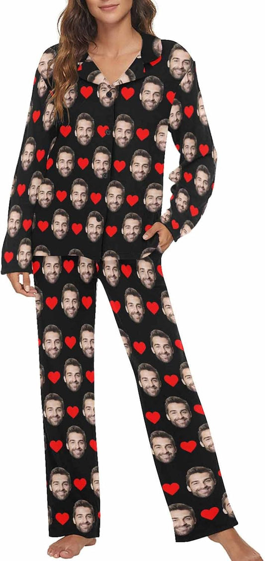 MyPupSocks Custom Face Pajamas for Women Set, Personalized Photo Long Sleepwear XS-XXL