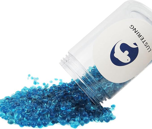 Lustering Decorative Round Flat Glass Beads,Glass Marbles,Glass Pebbles,Vase Filler Beads for Fire Pit Crafts Aquarium Garden Decoration,3-6mm,1-Pound Jar (Marine Blue)