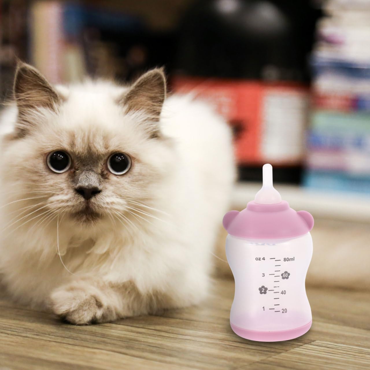 Small Pet Nursing Bottle Kit, 80ml Pink Kitten and Puppy Feeding Bottle with Accurate Scale, Reusable PP and Silicone Nursing Bottle for Newborn Kittens Puppies Rabbits Small Animals