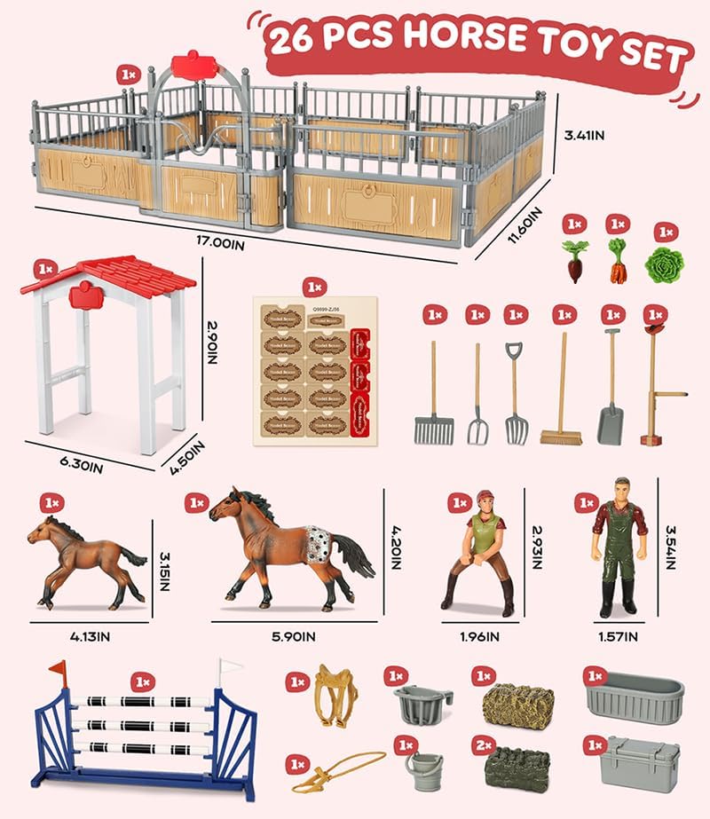 Horse Stable Playset, Horse Toys Set for Girls and Boys with Rider, Farm Animal Figurines Barn Toys, Pretend Play for Kids 3-5 6 7 8-10 Birthday Gifts