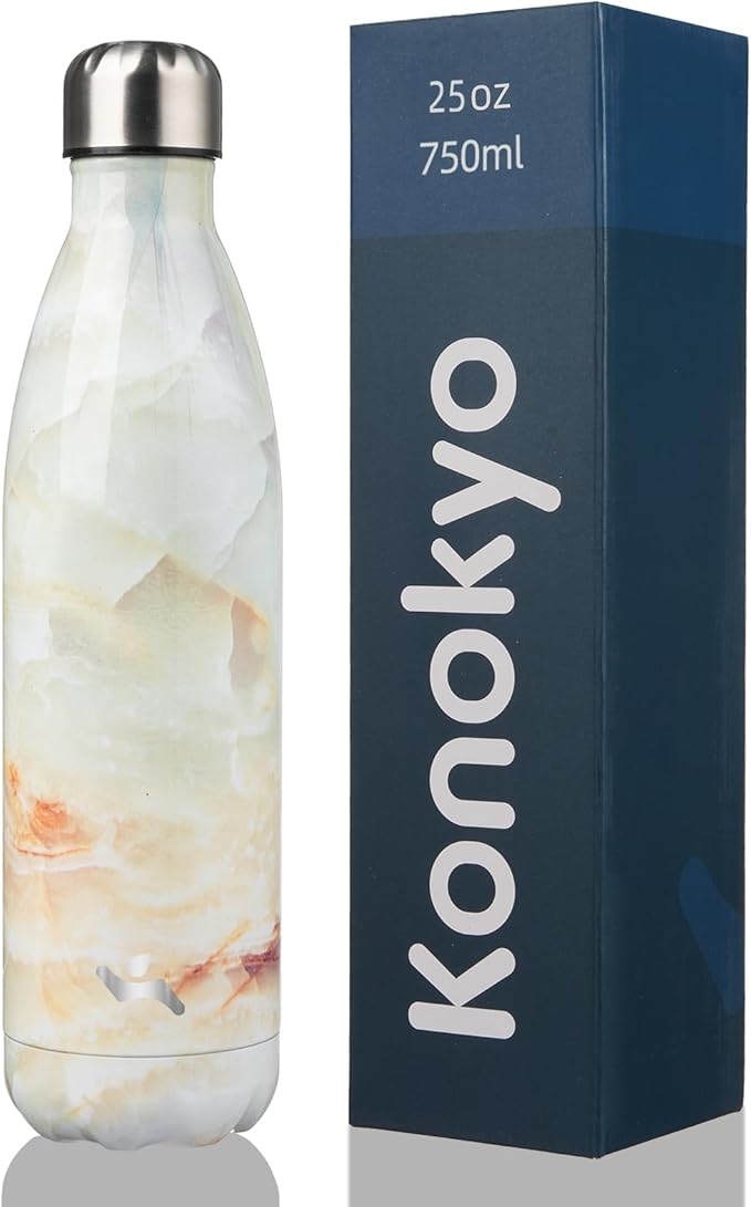 Insulated Water Bottles,25 oz Double Wall Stainless Steel Vacumm Metal Flask for Sports Travel,Marble Jade